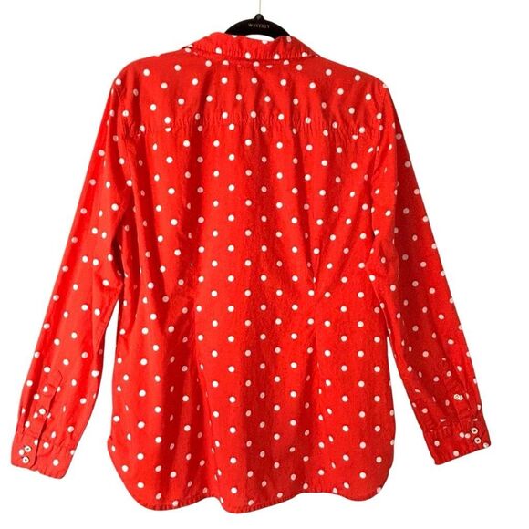 Talbots L red orange & white polka dot cotton button up collared shirt - Picture 3 of 11